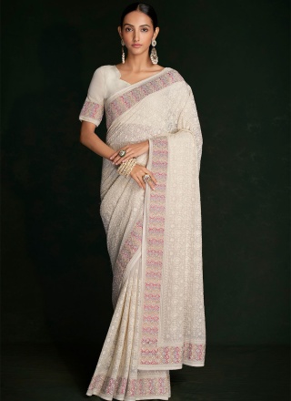 Georgette Off White Classic Saree