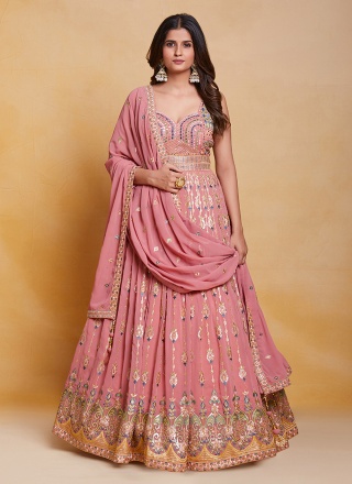 Georgette Pink Designer Gown