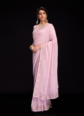 Georgette Pink Lucknowi work Trendy Saree