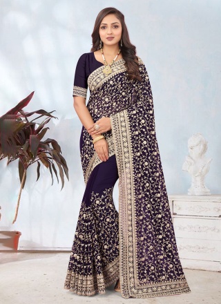 Georgette Purple Designer Saree