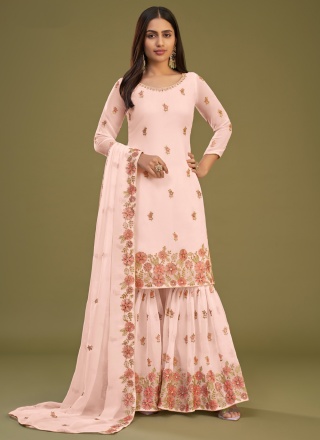 Georgette Trendy Salwar Kameez in Peach