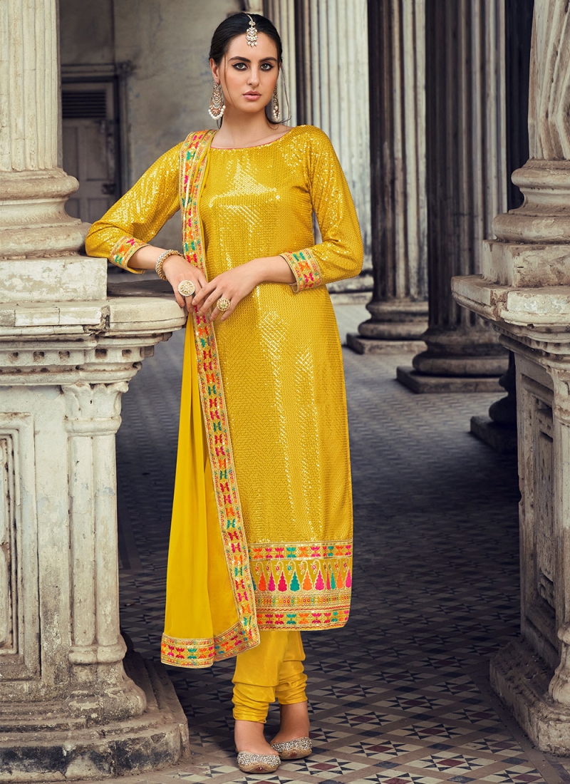 Georgette Trendy Salwar Kameez in Yellow