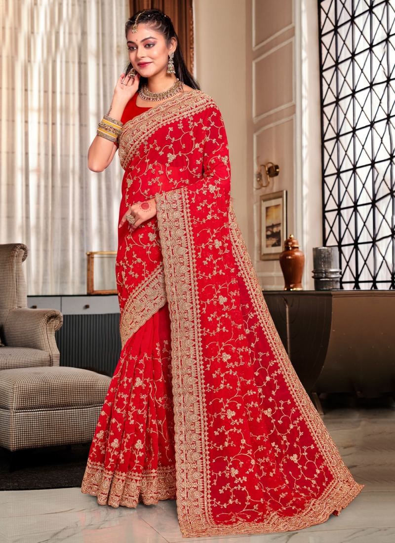 Georgette Trendy Saree in Red