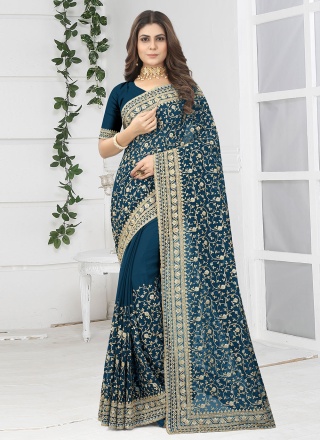 Georgette Trendy Saree in Teal