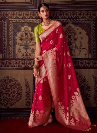 Georgette Weaving Classic Saree in Red