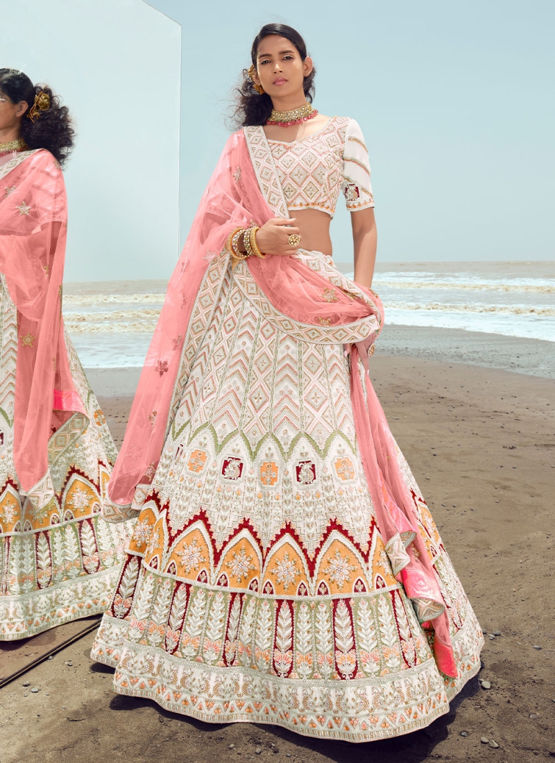 Georgette White Lehenga Choli