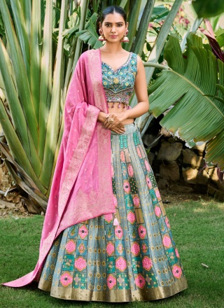 Gilded Embroidered Multi Colour Silk Readymade Lehenga Choli