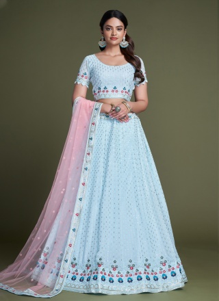 Glamorous Aqua Blue Embroidered Lehenga Choli