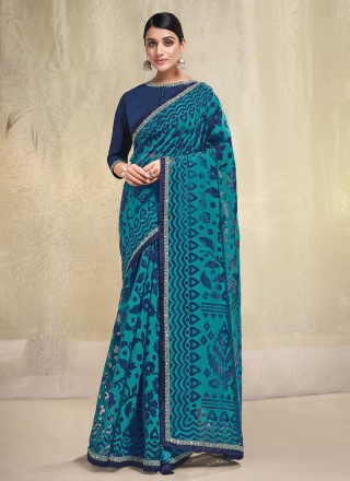 Glamorous Aqua Blue Wedding Classic Saree