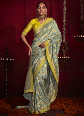 Glamorous Grey Weaving Silk Designer Saree