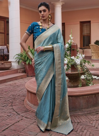 Glamorous Weaving Teal Trendy Saree