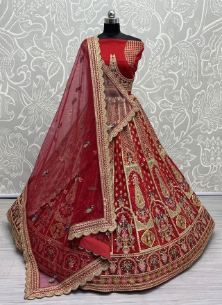 Gleaming Dori Work Silk Red Trendy Designer Lehenga Choli