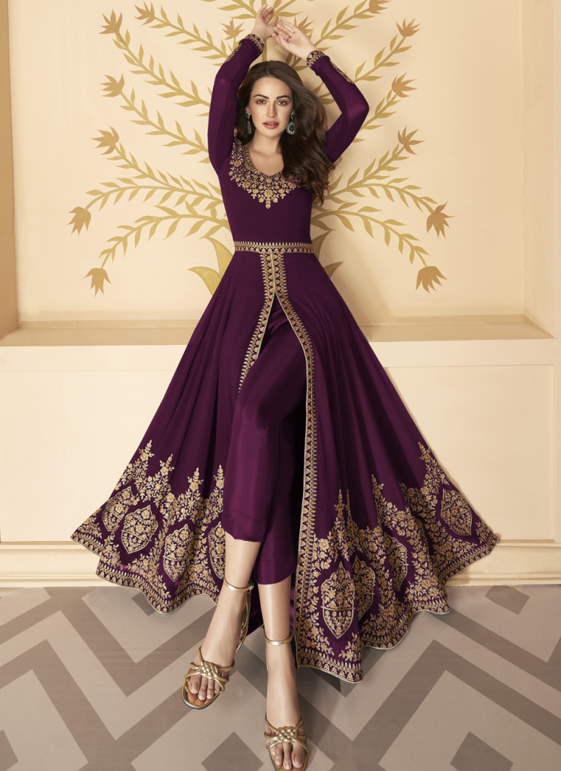 Gleaming Embroidered Faux Georgette Anarkali Suit
