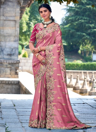 Glitzy Pink Fancy Fabric Trendy Saree