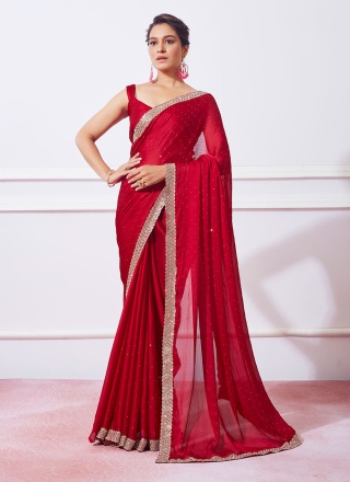 Glitzy Red Swarovski Classic Saree