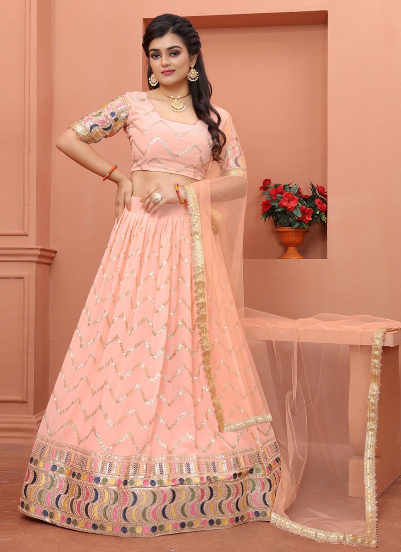 Glitzy Thread Faux Georgette Trendy Lehenga Choli