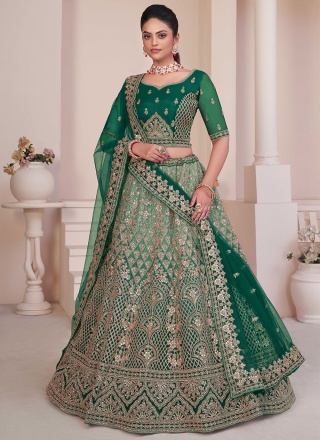 Glorious Stone Net Green Lehenga Choli