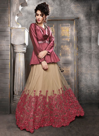 Glossy Beige and Maroon Trendy Lehenga Choli