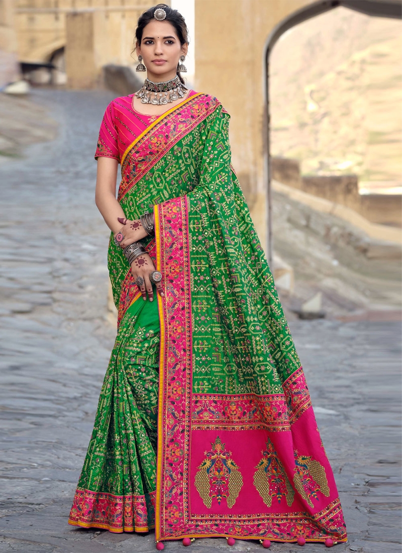 Glossy Mirror Green Traditional Designer Saree