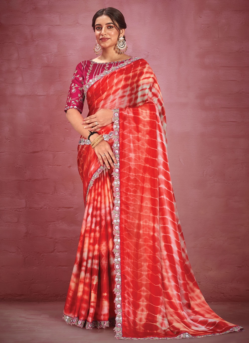 Glossy Satin Silk Reception Designer Saree