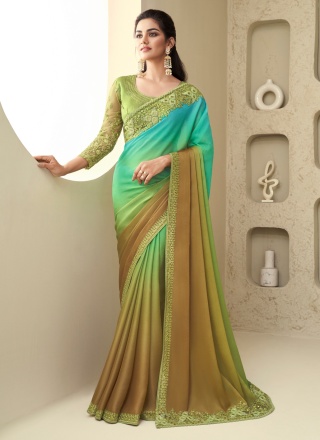 Glossy Silk Embroidered Multi Colour Trendy Saree
