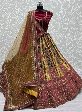 Glossy Thread Work Velvet Lehenga Choli