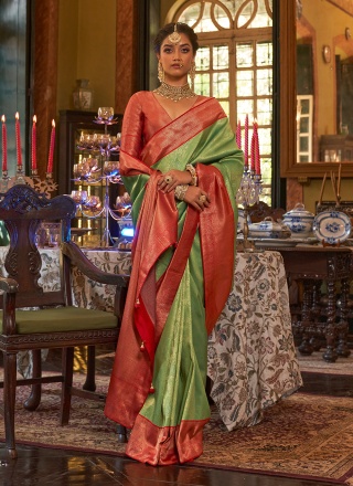 Glossy Weaving Green Contemporary Saree