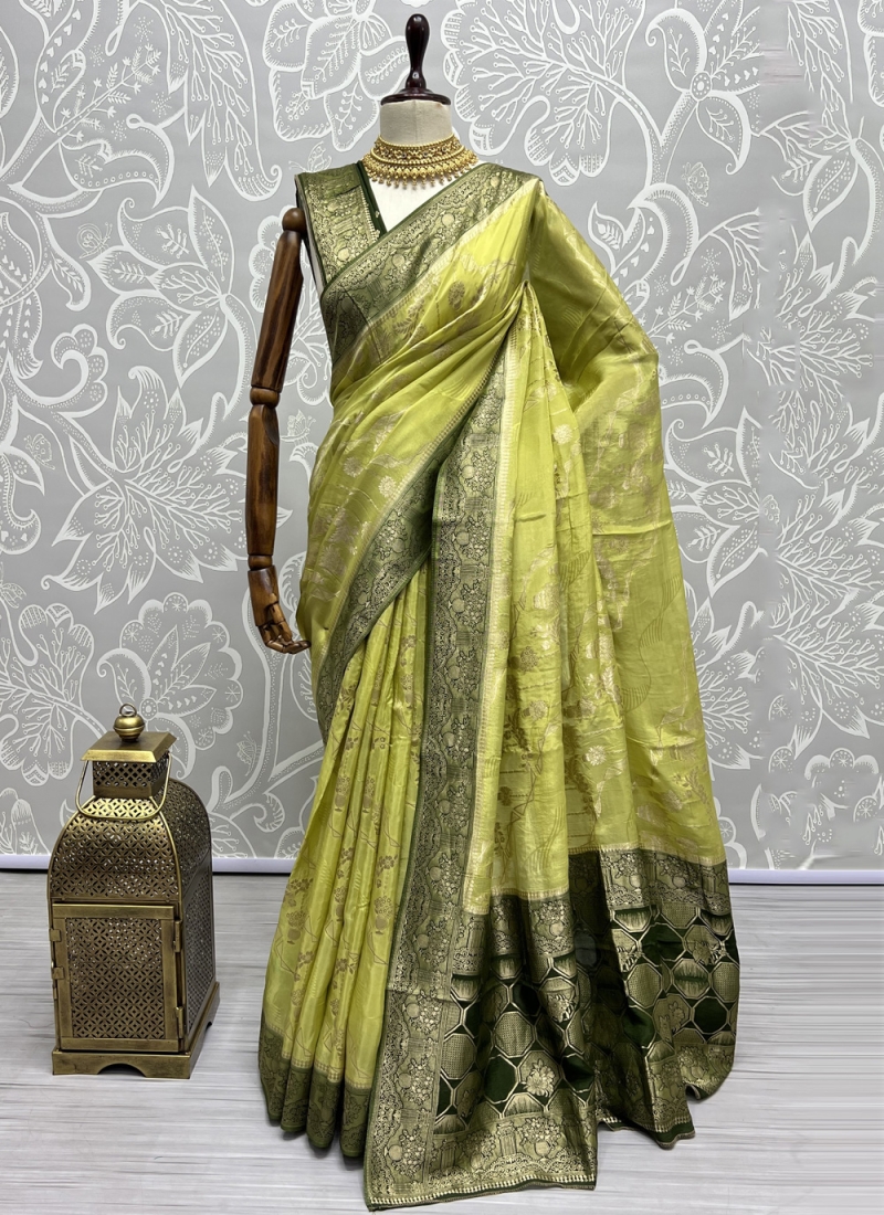 Glossy Weaving Green Silk Classic Saree
