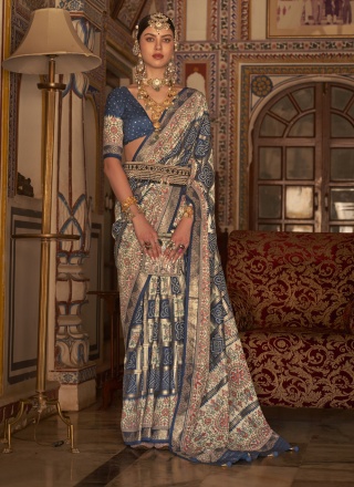 Glowing Silk Blue Designer Saree