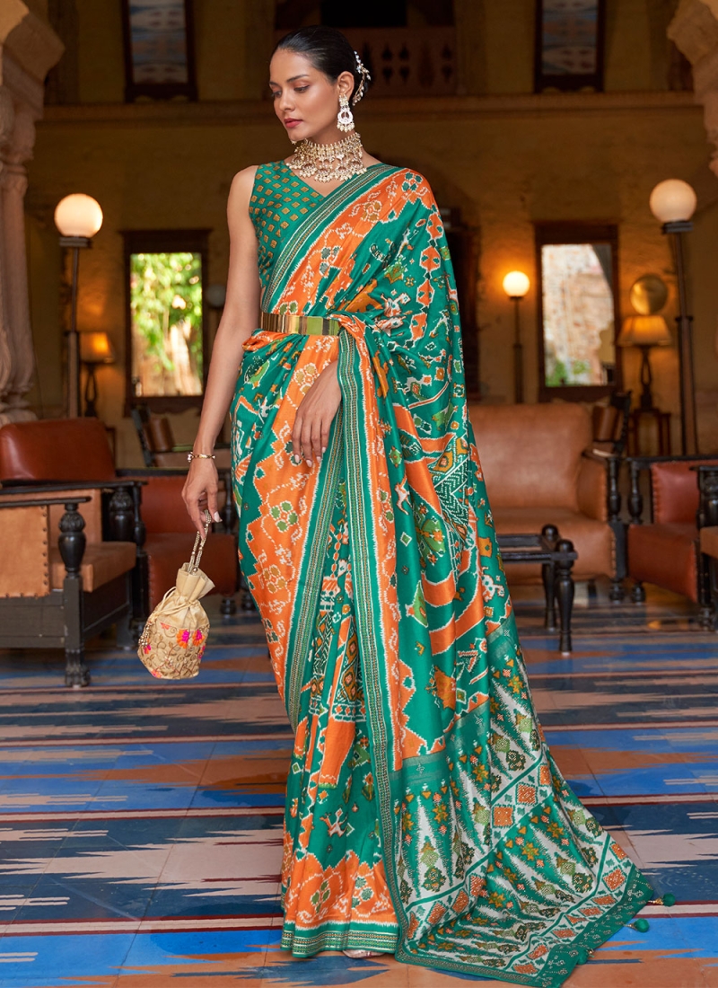 Glowing Swarovski Patola Silk  Green Designer Saree