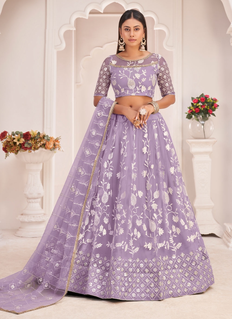 Gorgonize Net Embroidered Lavender A Line Lehenga Choli