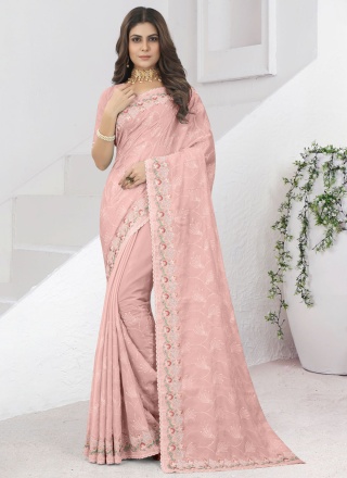 Gorgonize Peach Resham Designer Saree