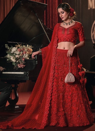 Graceful Thread Work Red Lehenga Choli