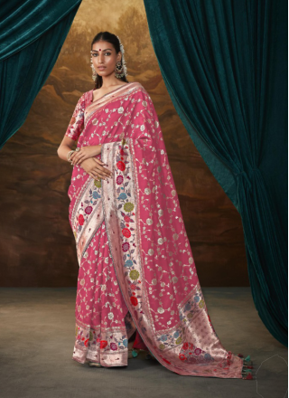 Grandiose Art Banarasi Silk Weaving Print Contemporary Saree