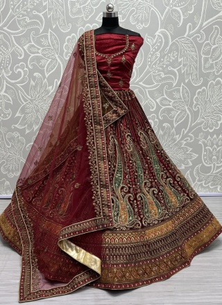 Grandiose Velvet Maroon Thread Work Trendy Lehenga Choli