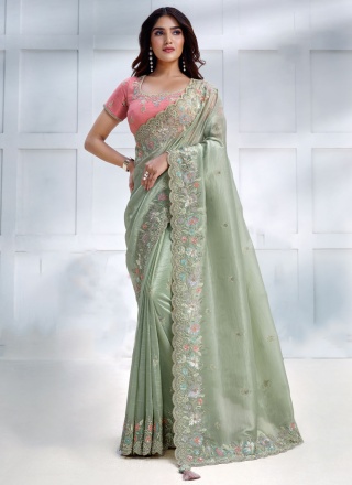 Green Banarasi Silk Engagement Designer Saree