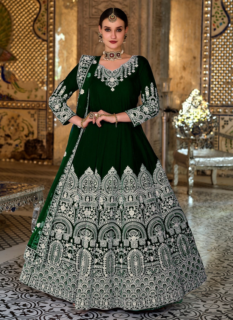 Green Color Long Length Anarkali Salwar Suit