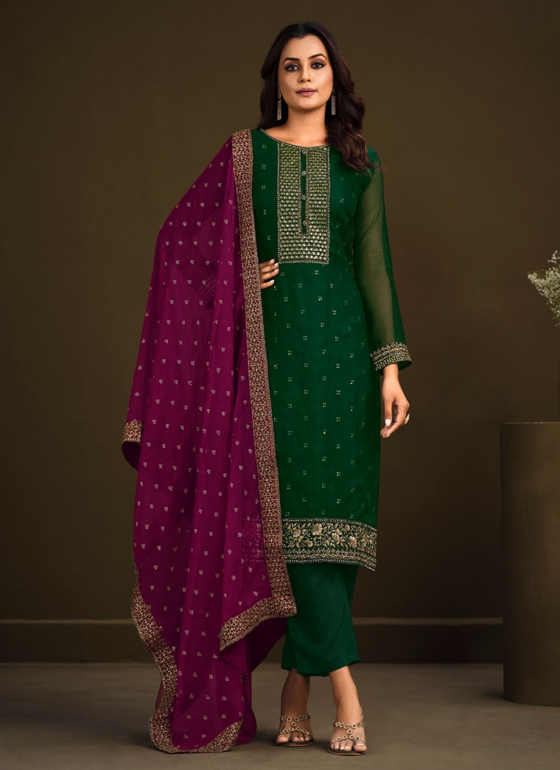 dark green color new designer party three piece for women - Dark Green  Designer Party Wear Suit - Latest Salwar Kameez - Gifts and Dress for Her