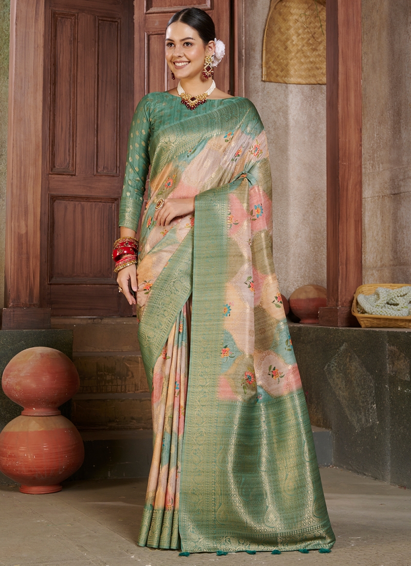 Green Cotton Silk Engagement Classic Saree