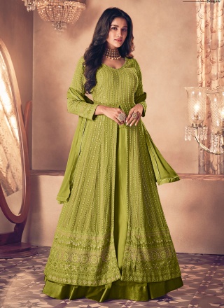 Green Embroidered Ceremonial Trendy Lehenga Choli