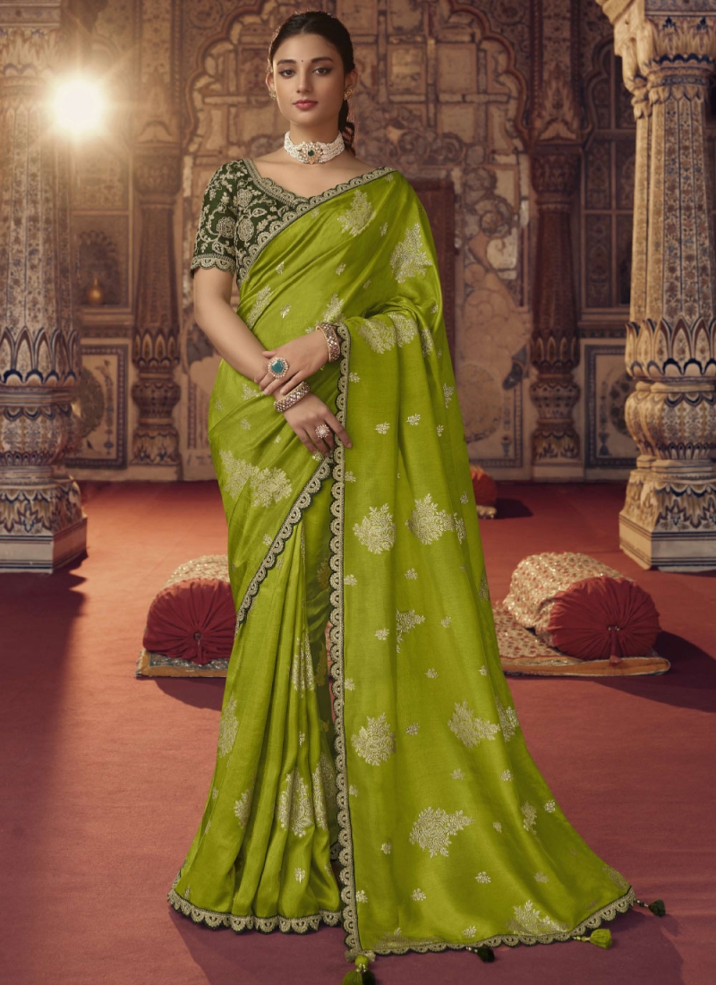 Green Embroidered Classic Saree