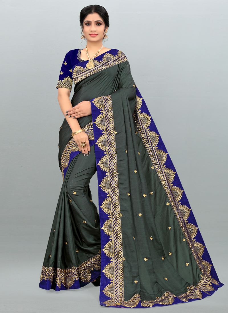 Green Embroidered Festival Classic Saree