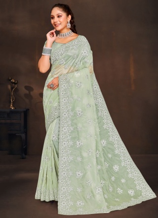 Green Embroidered Festival Designer Saree