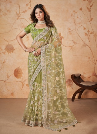 Green Embroidered Trendy Saree