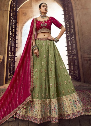 Green Engagement A Line Lehenga Choli