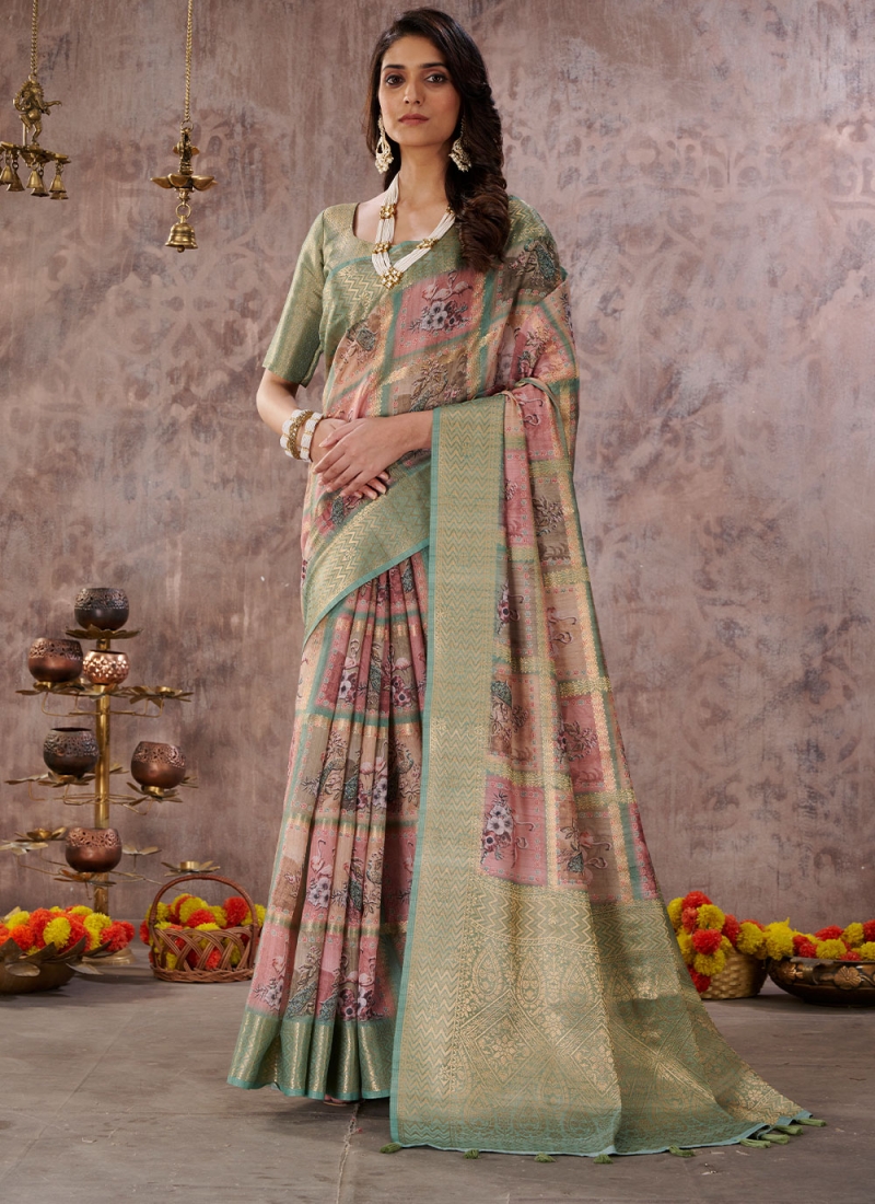 Green Engagement Cotton Trendy Saree