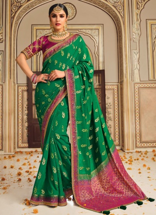 Green Fancy Fabric Lace Traditional Saree