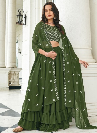 Green Faux Georgette A Line Lehenga Choli