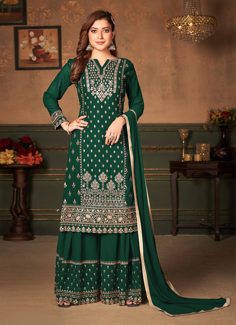 Green Faux Georgette Festival Designer Pakistani Suit