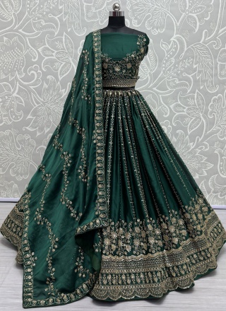 Green Festival A Line Lehenga Choli